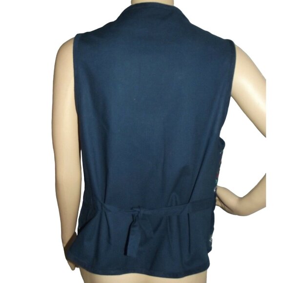 Casey & Max Vest Womens Medium Blue Pumpkin Autumn Fall Lattice Strip Embroidery - Picture 9 of 11